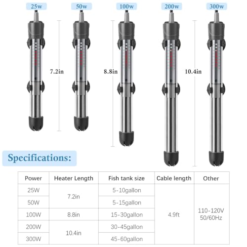 HITOP 25W 50W Adjustable Aquarium Heater, Submersible Fish Tank Heater Thermostat with Suction Cup (25W) - Image 2