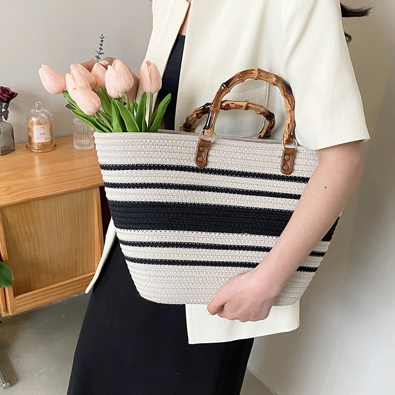 Large Capacity Woven Bag Women'S Summer Fashionable Portable Vegetable Basket Casual All-Match Commuter Tote Bag