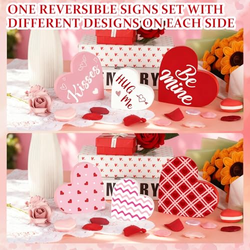 Sealmic 3 Pcs Valentine Decorations for Home Wooden Heart Decor Indoor Reversible Hearts Table Centerpiece Blocks Double Sided Printing Romantic Wood Tabletop Sign for Home Tiered Tray Office Desk Shelf Mantel Indoor Wedding Party - Image 4