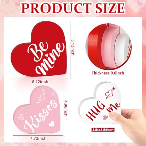 Sealmic 3 Pcs Valentine Decorations for Home Wooden Heart Decor Indoor Reversible Hearts Table Centerpiece Blocks Double Sided Printing Romantic Wood Tabletop Sign for Home Tiered Tray Office Desk Shelf Mantel Indoor Wedding Party - Image 2