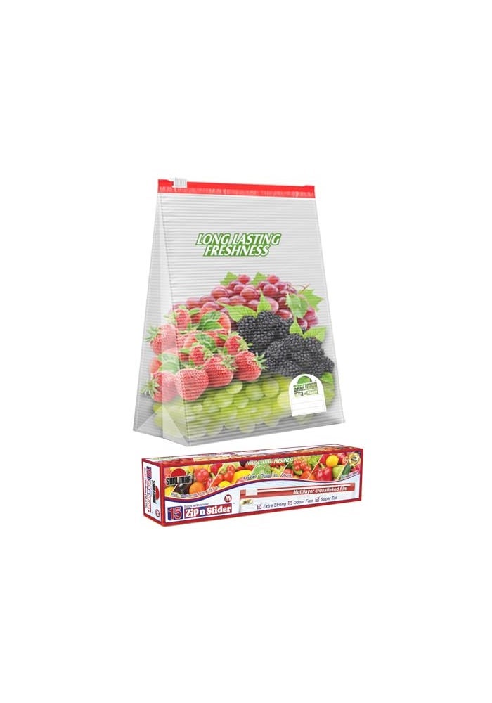 shalimar حقيبة شاليمار القابلة لإعادة الاستخدام بسحاب وحبس الحجم (متوسط) حقيبة بسحاب/حقيبة خضار/حقيبة تجميد/حقيبة تخزين متعددة الأغراض عبوة من 1 (15 حقيبة) لون طبيعي - Image 2