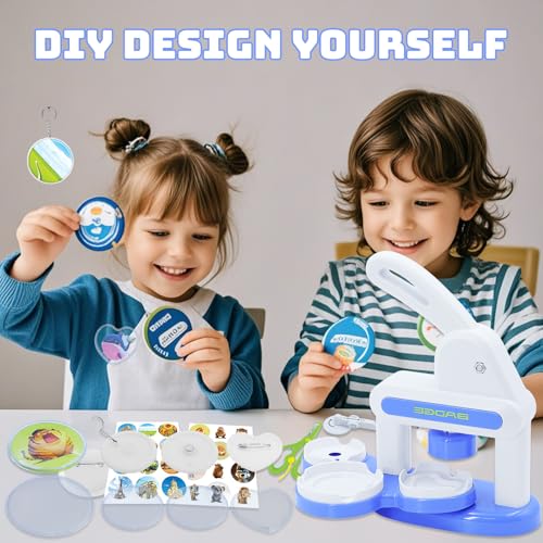 KEGOZ Button Maker Machine, 55mm & 35mm Badge Machine with 36 Pcs Button Parts, Stickers, Circle Cutter, Badge Making Kit, DIY Round/Heart Pin Badge Maker for Birthday Christmas Gifts (Blue) - Image 5