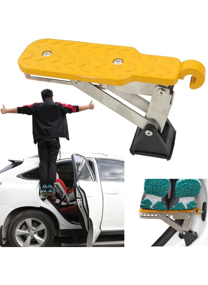 Car Door Step, Universal Fit Car Roof Access, Multi-Foldable Aluminum Alloy Roof Rack Car Step, Adjustable Stand Pedal for Door Latch, Supports Both Feet, fits Most Cars, SUV, Trucks - Image 1