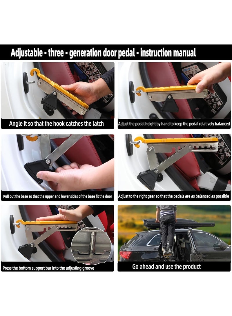 Car Door Step, Universal Fit Car Roof Access, Multi-Foldable Aluminum Alloy Roof Rack Car Step, Adjustable Stand Pedal for Door Latch, Supports Both Feet, fits Most Cars, SUV, Trucks - Image 4