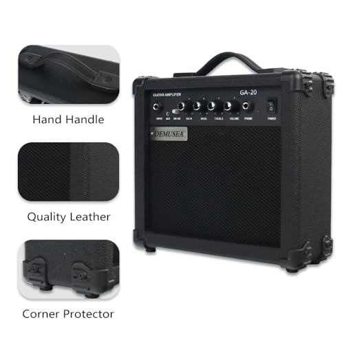 Demusea Electric Guitar Amplifier 20w Guitar Amp Practice Small Portable Travel Headphone Aux Distortion Gain Treble Bass Volume Jack with 3m Noiseless Cable Adapter Picks Aux Cable Earphone(BK) - Image 4