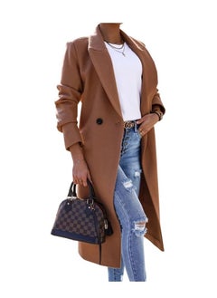 Loquat New Women's Fashion Simple Long Sleeve Lapel Button Wool Overcoat  - Image 2