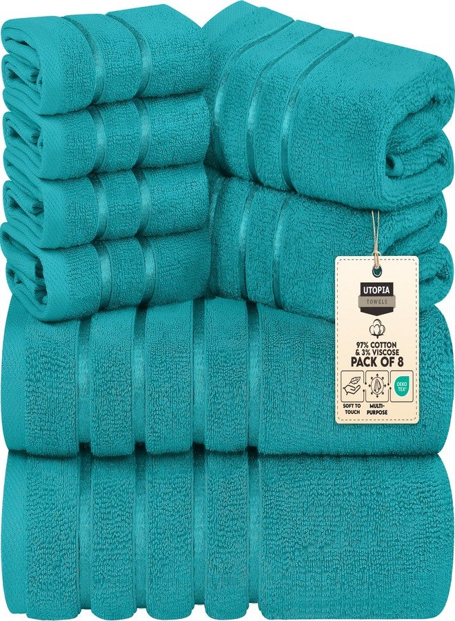 Utopia Towels 8 Piece Luxury Towel Set, 2 Bath, 2 Hand, and 4 Wash Cloths, 600 GSM Ring Spun Cotton, Highly Absorbent Viscose Stripe Towels, Ideal for Everyday use, Turquoise - Image 1