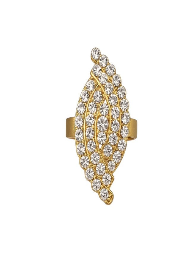 ACCESSHER Gold Plated Contemporary Style Inspired American Diamond Embellished Square Shape Design Adjustable Statement Finger Ring for Women and Girls (Design 5) - Image 1