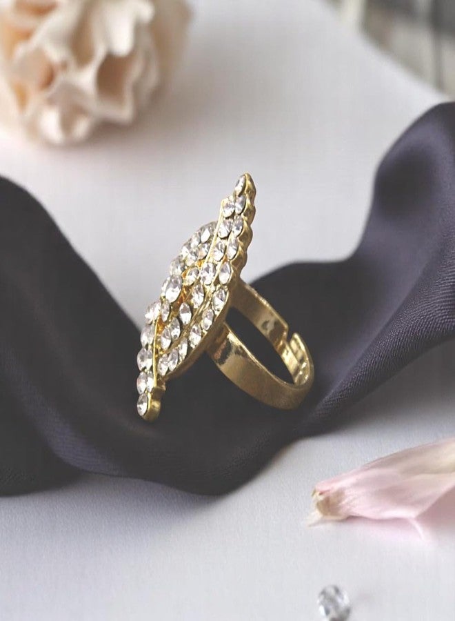 ACCESSHER Gold Plated Contemporary Style Inspired American Diamond Embellished Square Shape Design Adjustable Statement Finger Ring for Women and Girls (Design 5) - Image 3