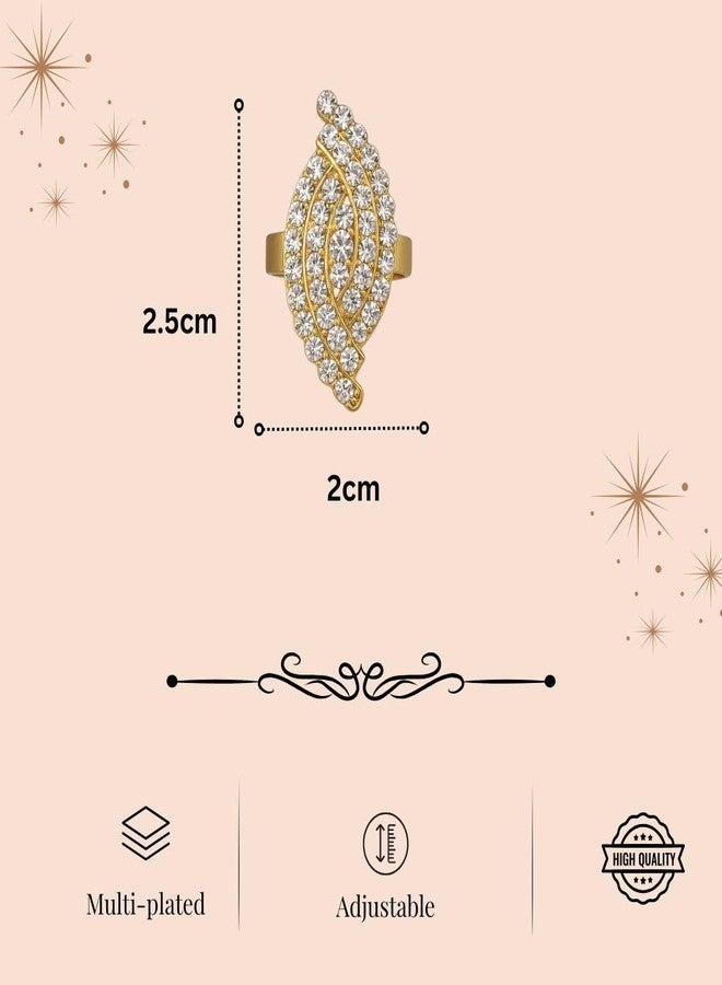 ACCESSHER Gold Plated Contemporary Style Inspired American Diamond Embellished Square Shape Design Adjustable Statement Finger Ring for Women and Girls (Design 5) - Image 5