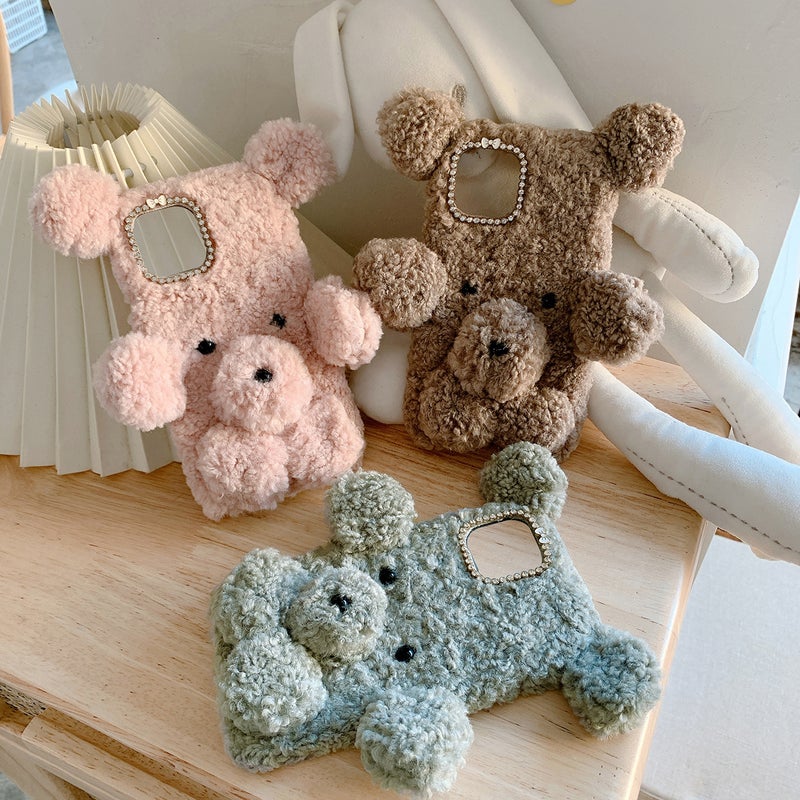 Furry Bear Phone Cover Warm Plush Phone Shell Compatible with iPhone 13 - Image 1