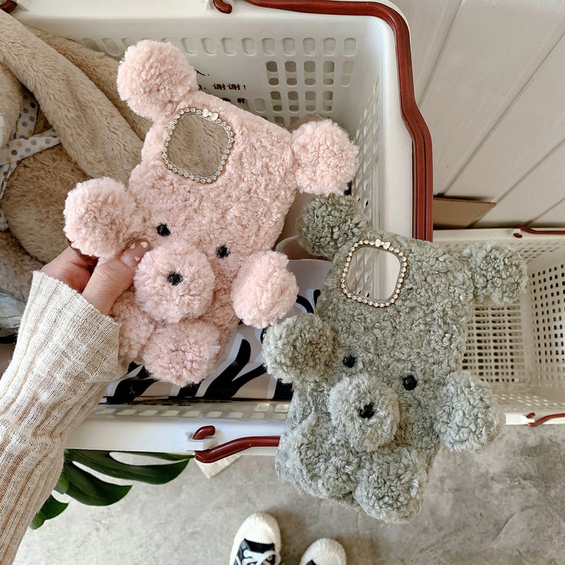Furry Bear Phone Cover Warm Plush Phone Shell Compatible with iPhone 13 - Image 2