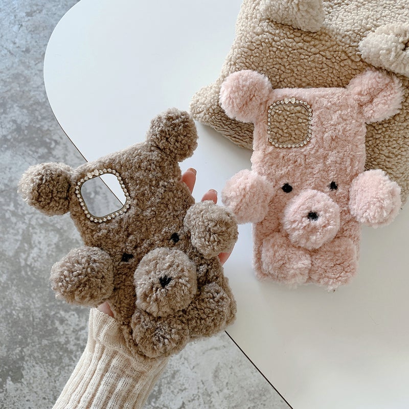 Furry Bear Phone Cover Warm Plush Phone Shell Compatible with iPhone 13 - Image 3