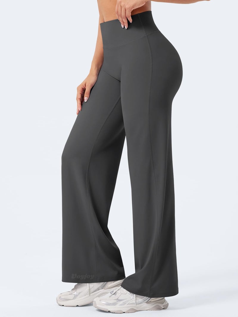 VOYJOY Straight Leggings Bottoms Wide Leg Pants for Women 29"/ 31.5"/33"/35" High Waist Stretch Casual Sweatpants Dark Gray - Image 5