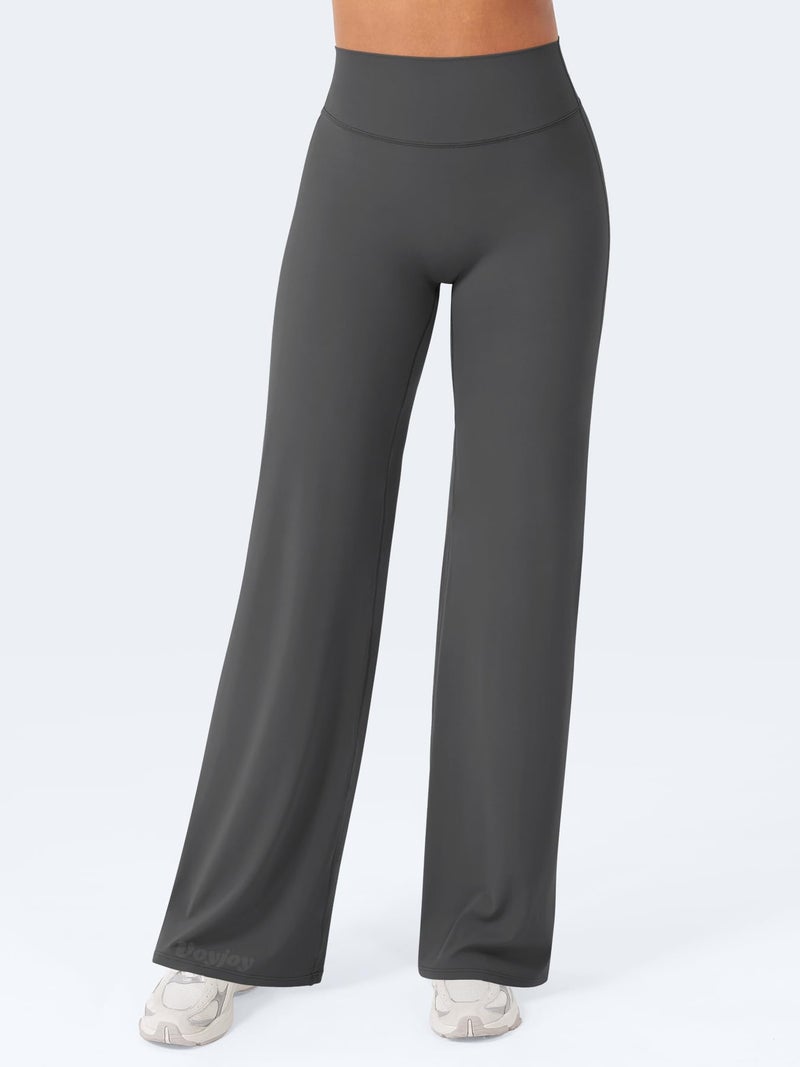 VOYJOY Straight Leggings Bottoms Wide Leg Pants for Women 29"/ 31.5"/33"/35" High Waist Stretch Casual Sweatpants Dark Gray - Image 4