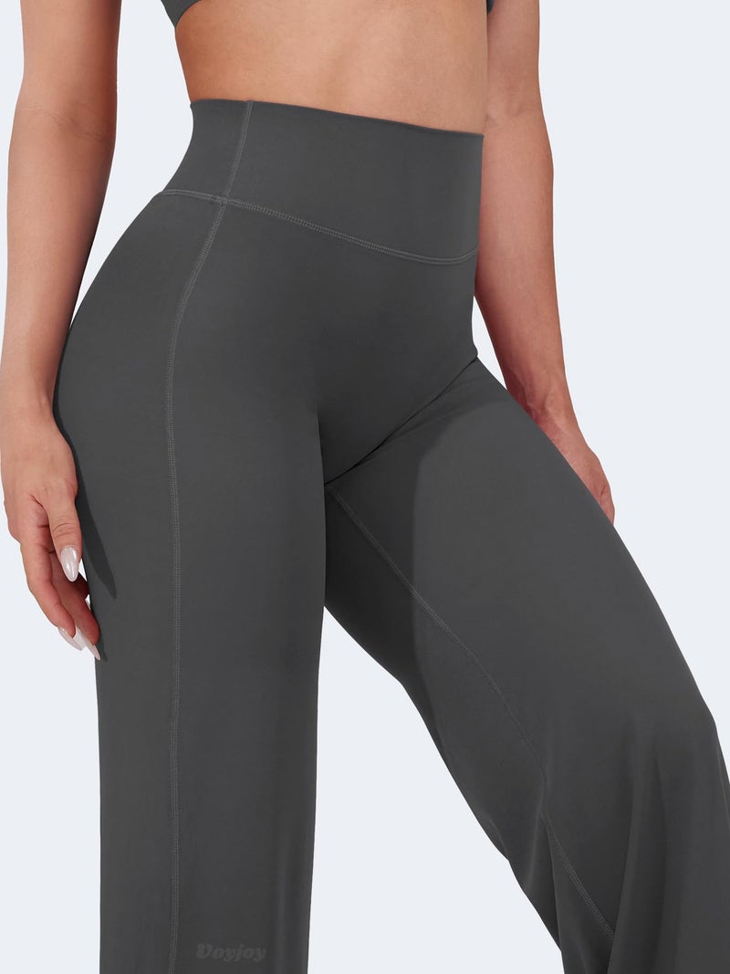 VOYJOY Straight Leggings Bottoms Wide Leg Pants for Women 29"/ 31.5"/33"/35" High Waist Stretch Casual Sweatpants Dark Gray - Image 2