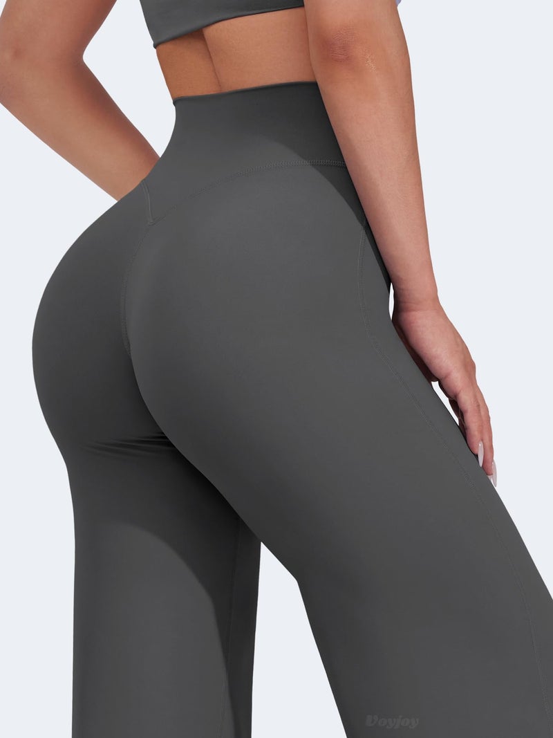 VOYJOY Straight Leggings Bottoms Wide Leg Pants for Women 29"/ 31.5"/33"/35" High Waist Stretch Casual Sweatpants Dark Gray - Image 3