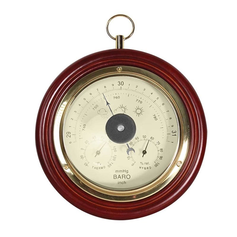 Ambient Weather Ambient Weather WSM0921THB 8 Cherry Finish Tan Dial Traditional Barometer with Temperature and Humidity