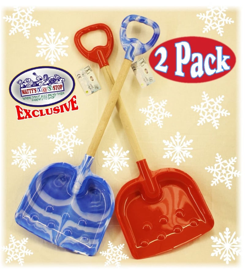 Matty's Toy Stop 28" Heavy Duty Wooden Snow Shovels with Plastic Scoop & Handle for Kids - 2 Pack (Red & Blue Swirl) - Image 2