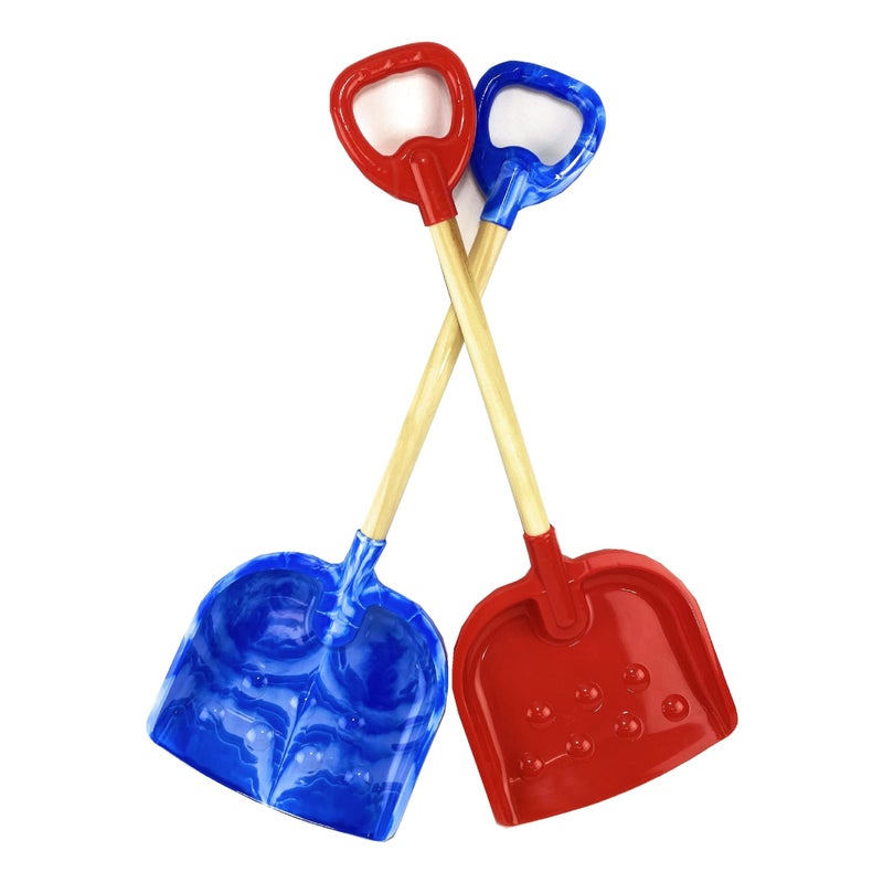 Matty's Toy Stop 28" Heavy Duty Wooden Snow Shovels with Plastic Scoop & Handle for Kids - 2 Pack (Red & Blue Swirl) - Image 1