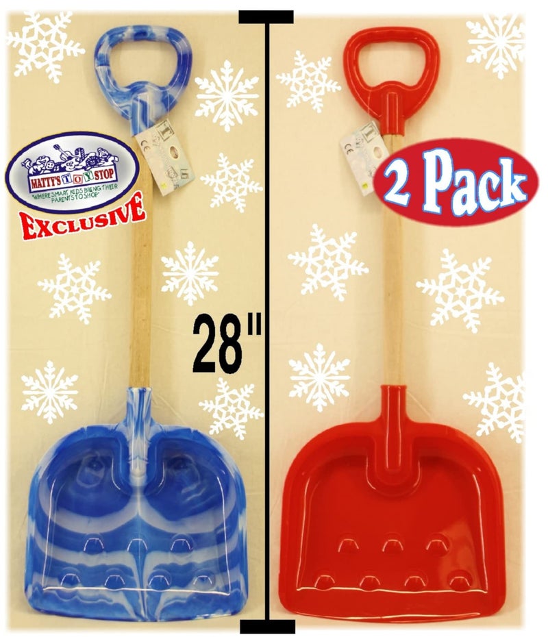 Matty's Toy Stop 28" Heavy Duty Wooden Snow Shovels with Plastic Scoop & Handle for Kids - 2 Pack (Red & Blue Swirl) - Image 3