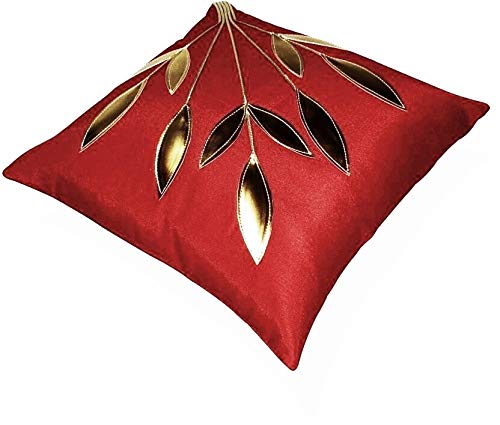 Urvaan Maroon Silk Golden Floral Cushion Cover, 16x16 Inch, Set of 5 - Image 2
