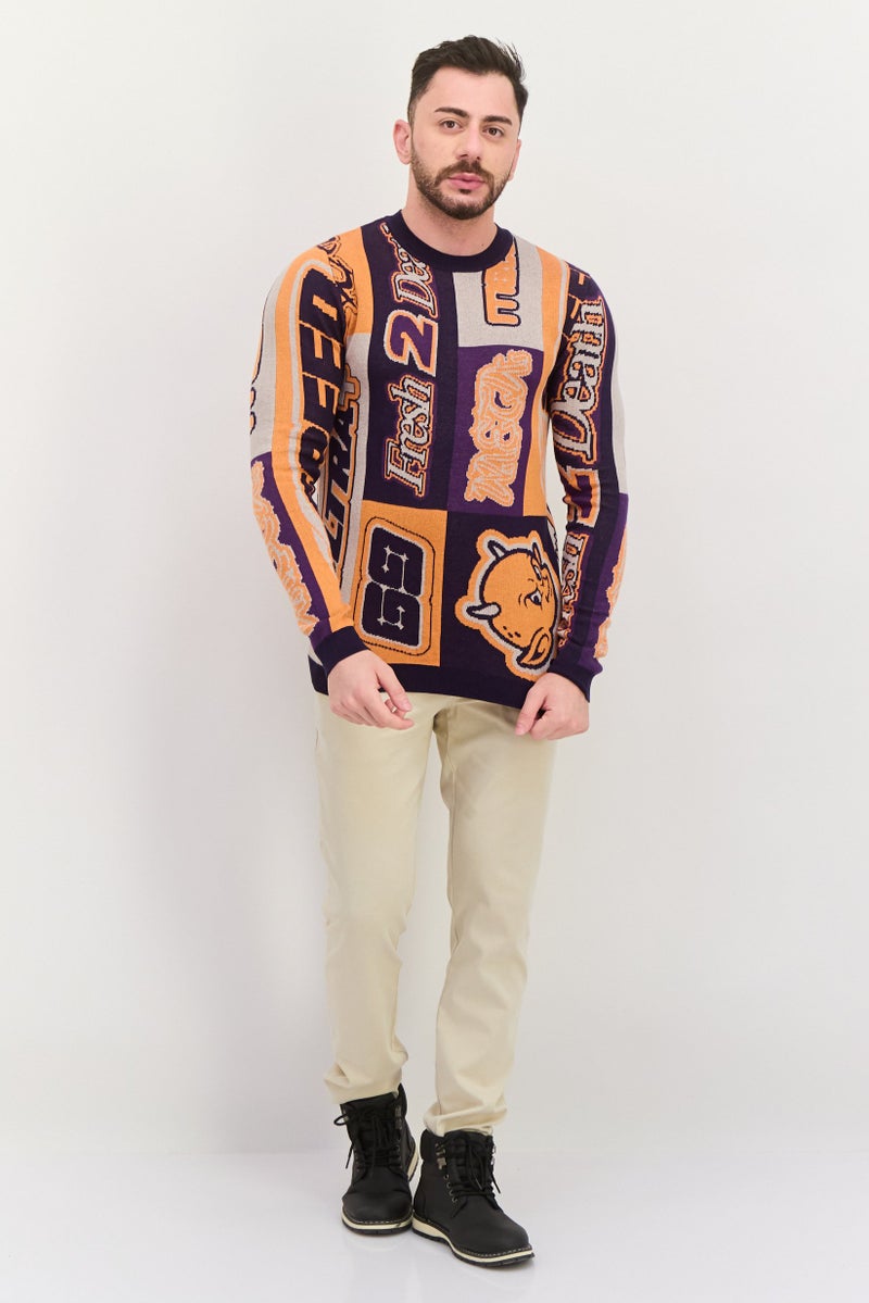 Asos Design Men Crew Neck Allover Printed  Long Sleeves Sweatshirt, Multicolor - Image 4