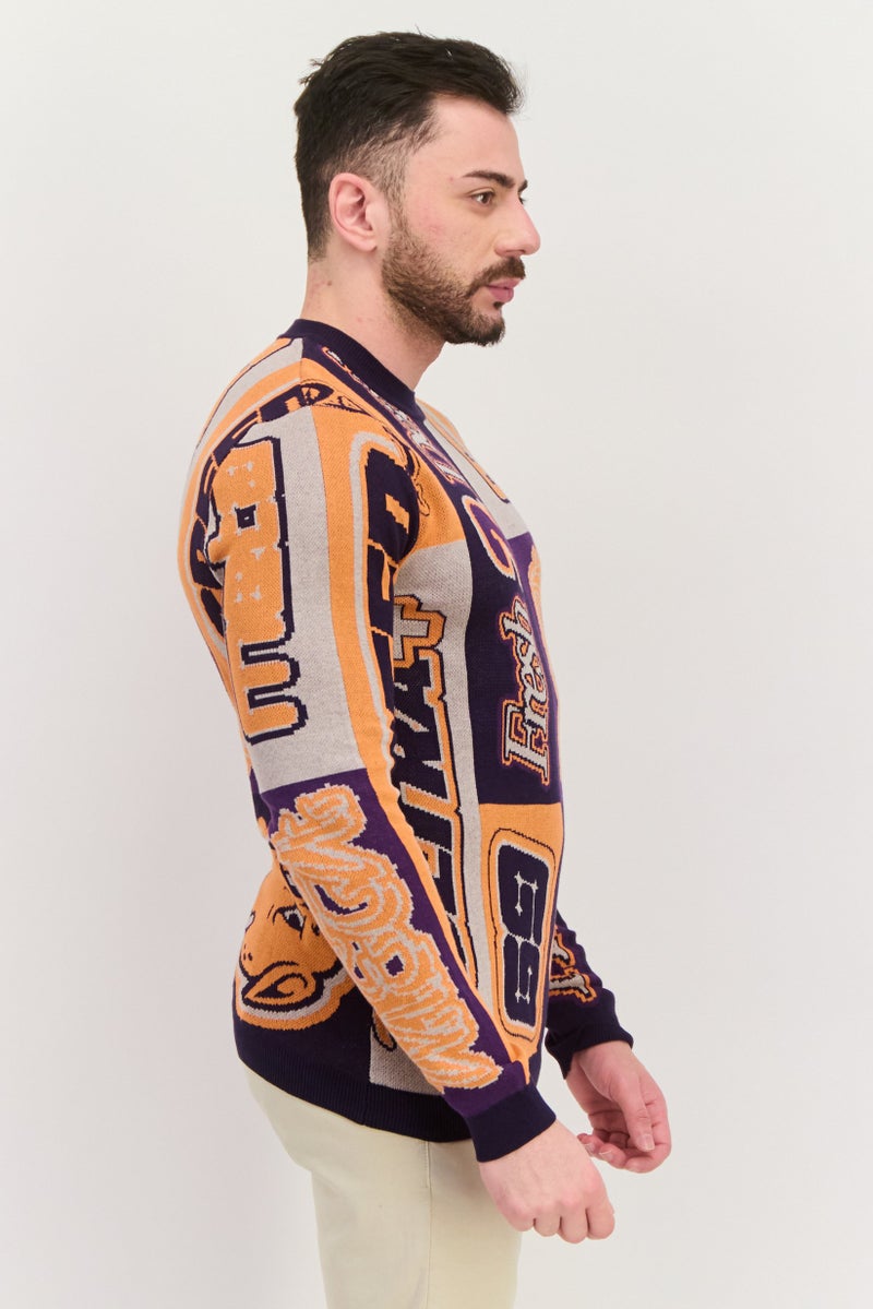 Asos Design Men Crew Neck Allover Printed  Long Sleeves Sweatshirt, Multicolor - Image 2