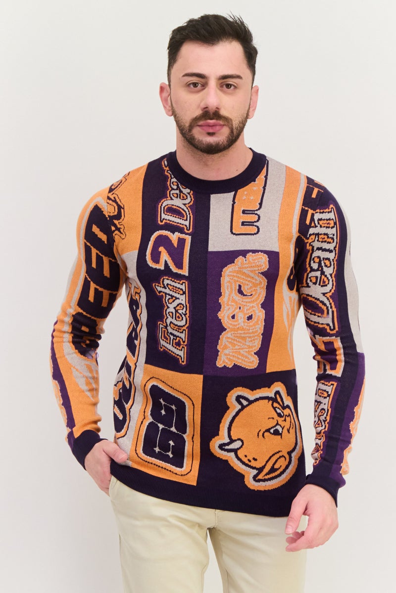 Asos Design Men Crew Neck Allover Printed  Long Sleeves Sweatshirt, Multicolor - Image 1