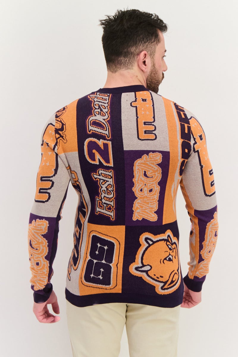 Asos Design Men Crew Neck Allover Printed  Long Sleeves Sweatshirt, Multicolor - Image 3