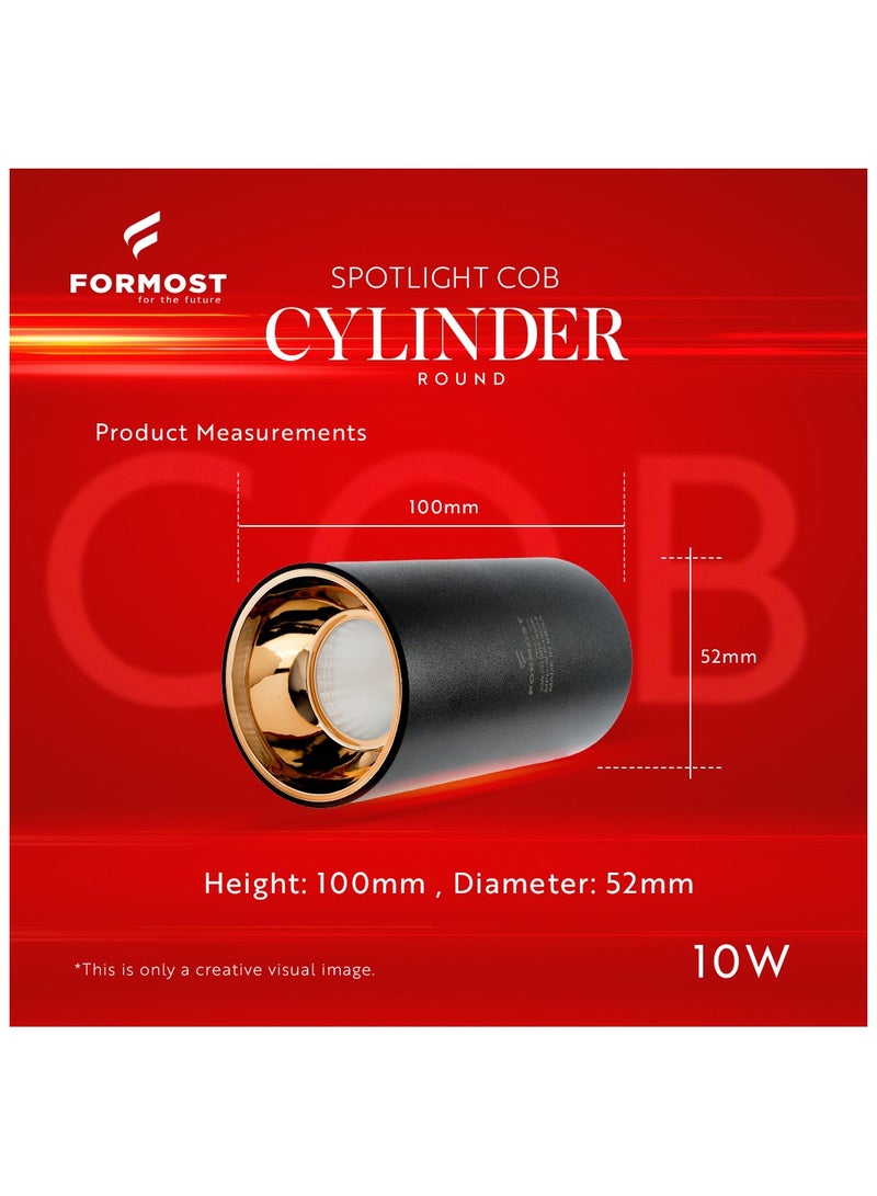 FORMOST FORMOST LED COB Cylinder Surface Light with Black Body | Indoor Ceiling Mounted Spot Light | Warm White (10W, Pack of 1)  - Image 3