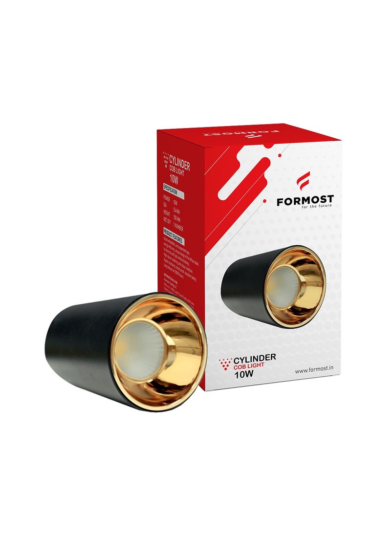 FORMOST FORMOST LED COB Cylinder Surface Light with Black Body | Indoor Ceiling Mounted Spot Light | Warm White (10W, Pack of 1)  - Image 1