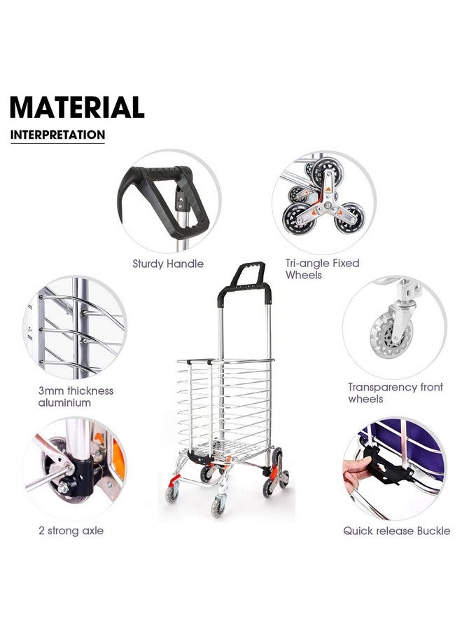 VDNSI Double Handle Portable Foldable Travel Luggage 8 Wheels Stainless Steel Luggage Trolley Cart for Carry Heavy Weight Duty Double Handle Rolling Grocery Laundry Utility Shopping Cart -Silver - Image 4