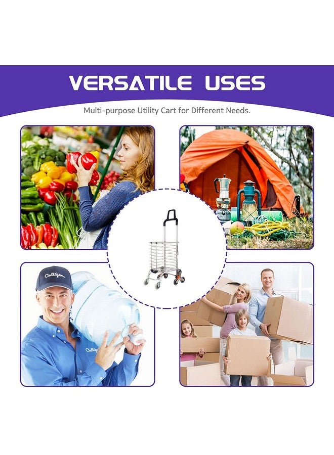 VDNSI Double Handle Portable Foldable Travel Luggage 8 Wheels Stainless Steel Luggage Trolley Cart for Carry Heavy Weight Duty Double Handle Rolling Grocery Laundry Utility Shopping Cart -Silver - Image 5