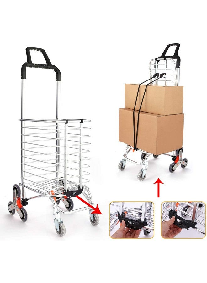 VDNSI Double Handle Portable Foldable Travel Luggage 8 Wheels Stainless Steel Luggage Trolley Cart for Carry Heavy Weight Duty Double Handle Rolling Grocery Laundry Utility Shopping Cart -Silver - Image 2