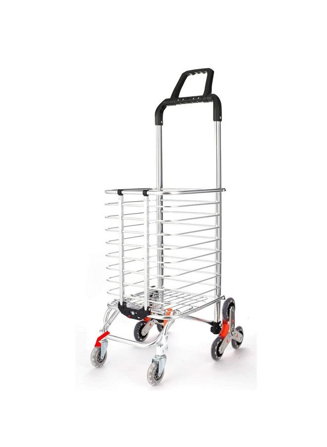 VDNSI Double Handle Portable Foldable Travel Luggage 8 Wheels Stainless Steel Luggage Trolley Cart for Carry Heavy Weight Duty Double Handle Rolling Grocery Laundry Utility Shopping Cart -Silver - Image 1