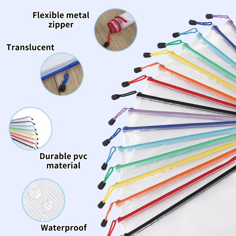 EOOUT 32pcs A4 Zipper Pouch Bags, Mesh Pouch Bags with Labels for Board Games & Puzzles Supplies, Waterproof Document Zipper Cases for School Toys Office Cosmetics Travel Storage,8 Colors - Image 4