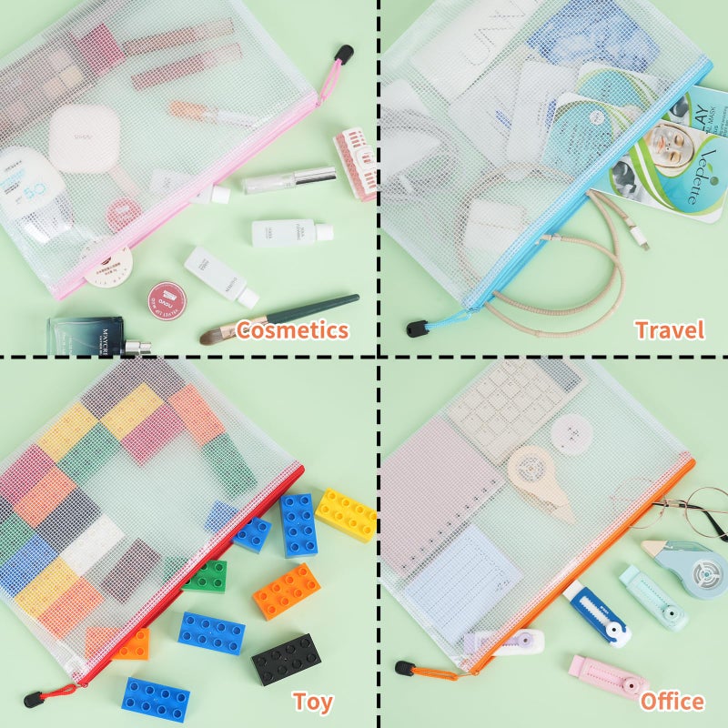 EOOUT 32pcs A4 Zipper Pouch Bags, Mesh Pouch Bags with Labels for Board Games & Puzzles Supplies, Waterproof Document Zipper Cases for School Toys Office Cosmetics Travel Storage,8 Colors - Image 5