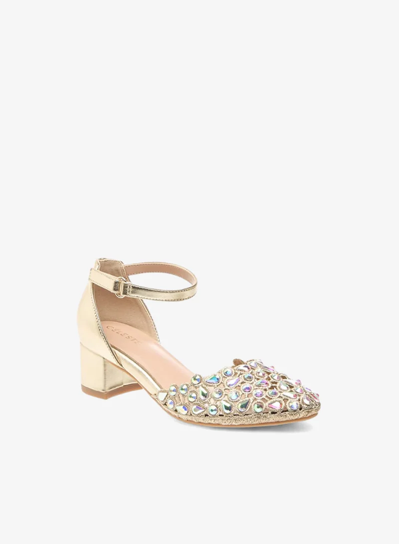 Celeste Girl's Embellished Shoes with Hook and Loop Closure Ramadan Collection