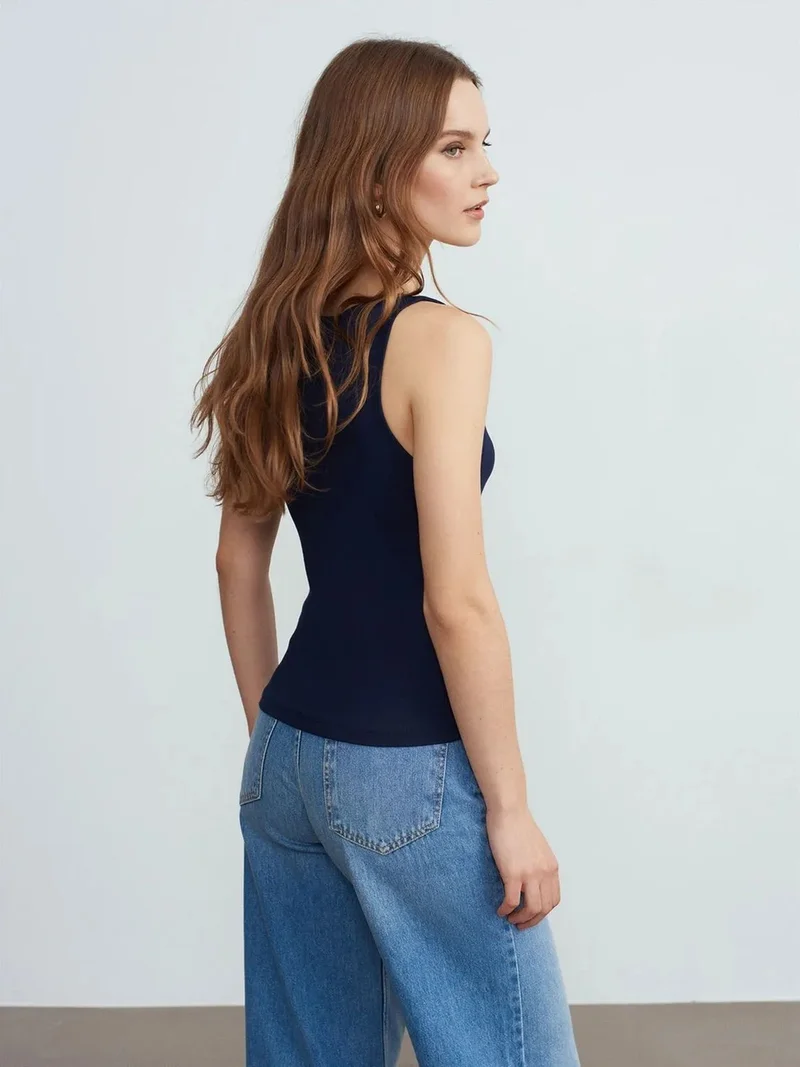 Dilvin DILVIN Ribbed Halterneck Slim-Fit Blouse