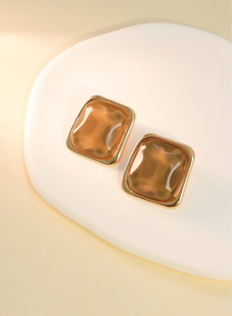 Lavida Brown retro square earrings, hypoallergenic silver needle geometric women's earrings, feminine style earrings, suitable for commuting and dating - Image 2