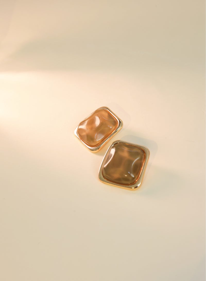 Lavida Brown retro square earrings, hypoallergenic silver needle geometric women's earrings, feminine style earrings, suitable for commuting and dating - Image 3