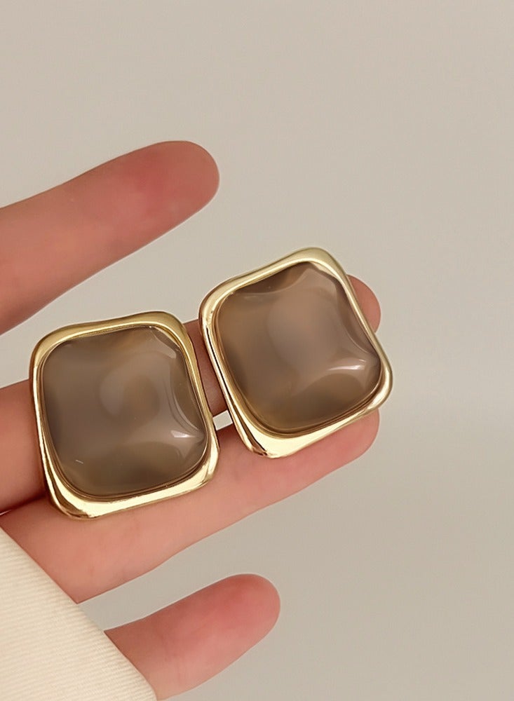 Lavida Brown retro square earrings, hypoallergenic silver needle geometric women's earrings, feminine style earrings, suitable for commuting and dating - Image 1