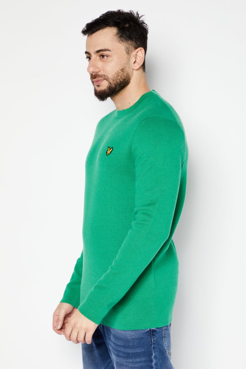 Lyle & Scott Men Crew Neck Long Sleeve Brand Logo Sweater, Green - Image 1