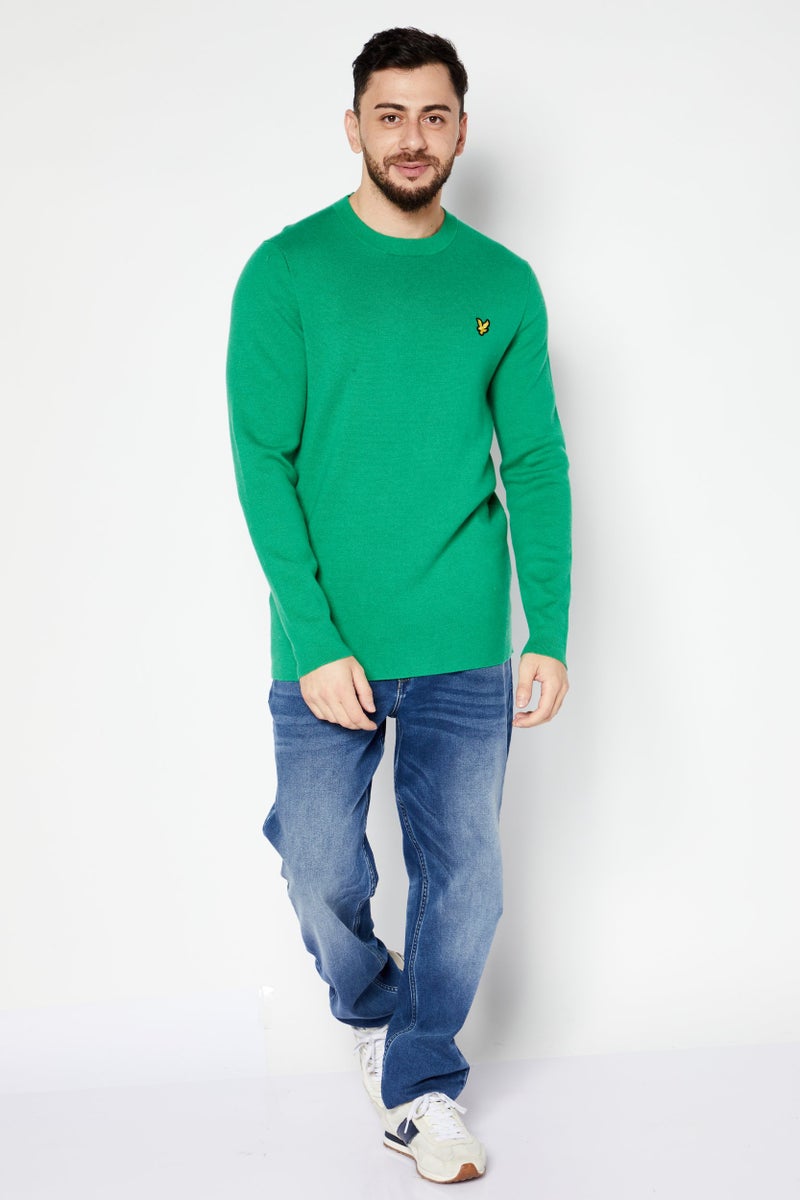 Lyle & Scott Men Crew Neck Long Sleeve Brand Logo Sweater, Green - Image 2