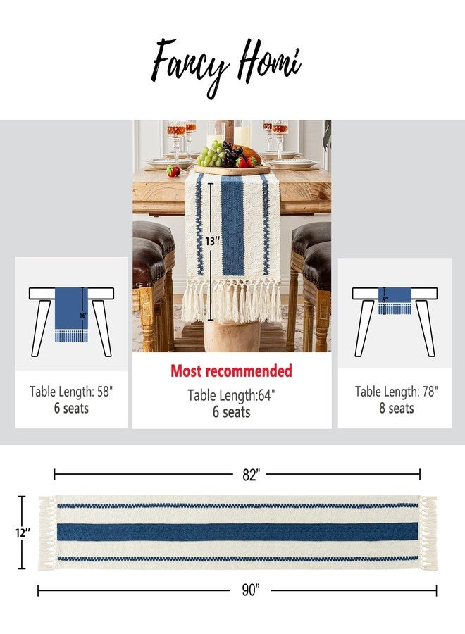 Fancy Homi Dusty Blue Table Runner 90 Inches Long Boho Macrame Table Runner for Home Decor, Farmhouse Table Runners with Tassels for Party Bohemian Rustic Bridal Shower Dining Decor 12x90 Inches - Image 3