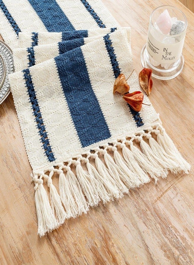 Fancy Homi Dusty Blue Table Runner 90 Inches Long Boho Macrame Table Runner for Home Decor, Farmhouse Table Runners with Tassels for Party Bohemian Rustic Bridal Shower Dining Decor 12x90 Inches - Image 1