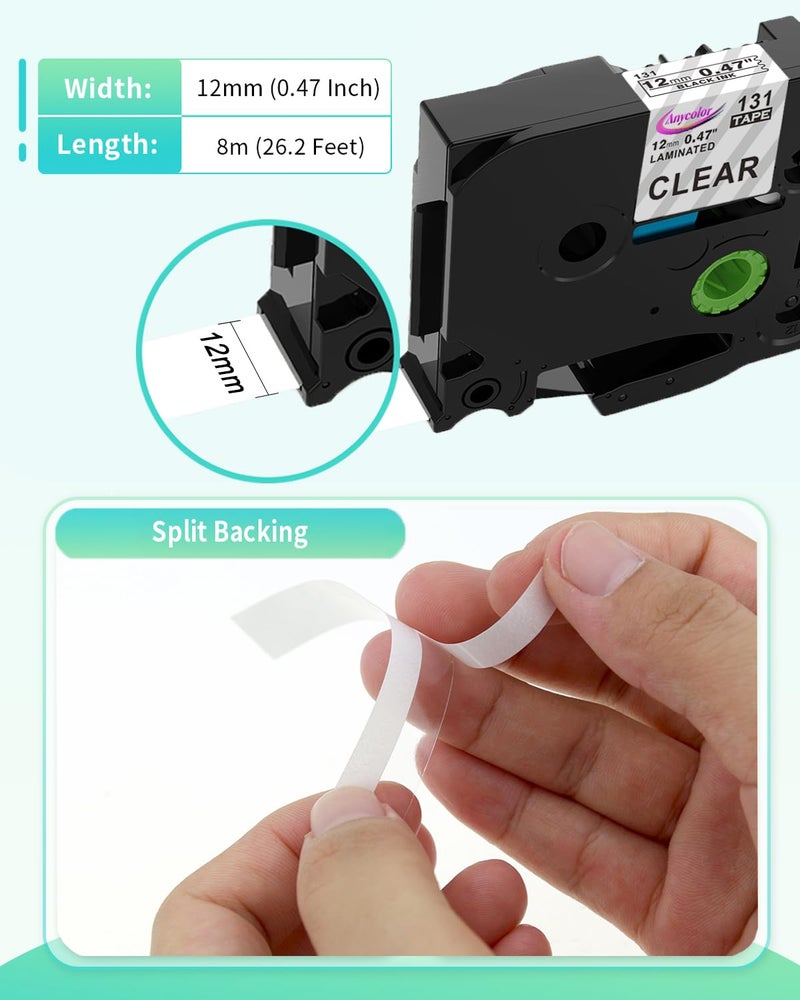 Anycolor TZe-131 TZ Tape 12mm 0.47 Laminated Clear Replacement for Brother P-Touch Label Tape Clear TZe131 TZ-131 Tape, Work with PTouch PT-D210 PTH110 PTD220 PTD410 PTD400 D600 Label Maker, 5-Pack - Image 3