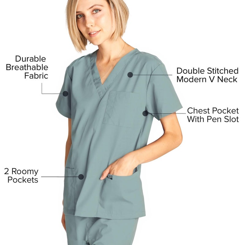 Dagacci Medical Uniform Womens and Mens Scrub Set Unisex Medical Scrub Shirt Top and Pant, Seaform_, Medium, - Image 5