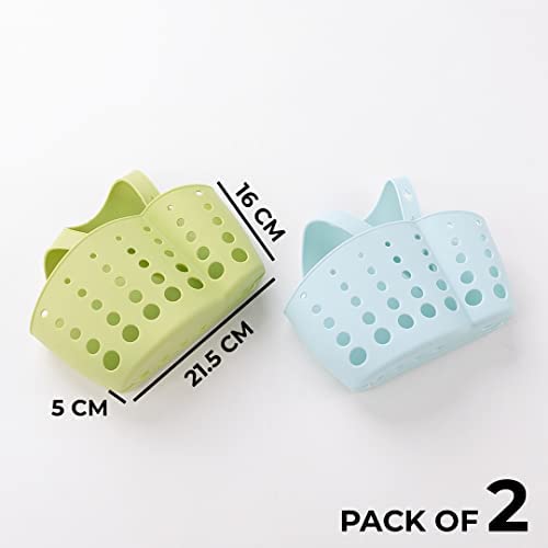 Kuber Industries Kuber Industries Kitchen & Bathroom Organizer|Multipurpose Basket Shelf for Kitchen & Bathroom|Premium TPR|Adjustable Snap Fastener|Non-Toxic & Odor-Less|Pack of 2|TM15008|Multicolor  - Image 2